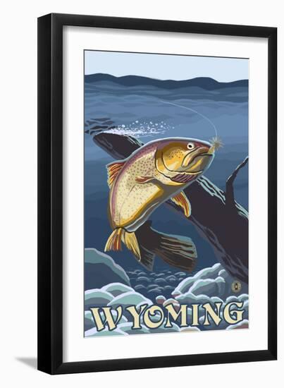 Trout Fishing Cross-Section, Wyoming-Lantern Press-Framed Art Print