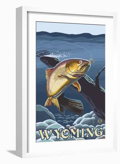 Trout Fishing Cross-Section, Wyoming-Lantern Press-Framed Art Print