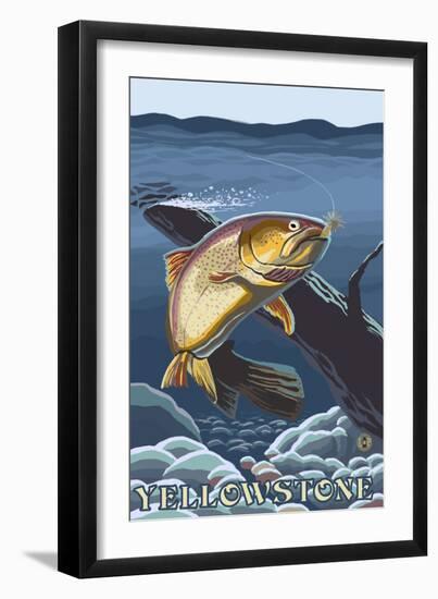 Trout Fishing Cross-Section, Yellowstone National Park-Lantern Press-Framed Art Print