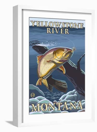 Trout Fishing Cross-Section, Yellowstone River, Montana-Lantern Press-Framed Art Print