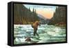 Trout Fishing in a Mountain Stream-null-Framed Stretched Canvas