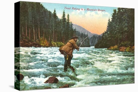 Trout Fishing in a Mountain Stream-null-Stretched Canvas