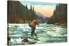 Trout Fishing in a Mountain Stream-null-Stretched Canvas