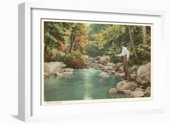 Trout Fishing in Creek-null-Framed Art Print