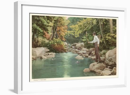 Trout Fishing in Creek-null-Framed Art Print