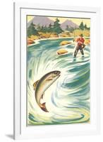 Trout Fishing in the Rapids-null-Framed Art Print