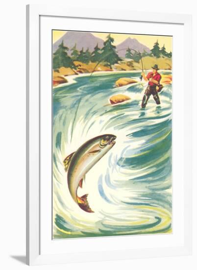 Trout Fishing in the Rapids-null-Framed Art Print