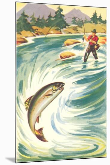 Trout Fishing in the Rapids-null-Mounted Art Print