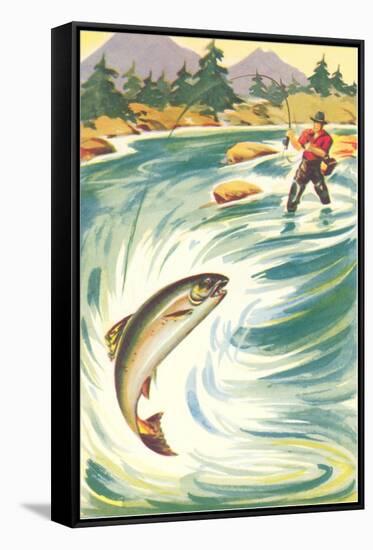 Trout Fishing in the Rapids-null-Framed Stretched Canvas