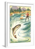 Trout Fishing in the Rapids-null-Framed Art Print