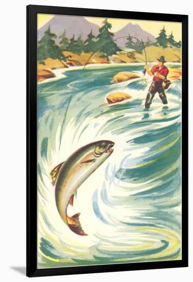 Trout Fishing in the Rapids-null-Framed Art Print