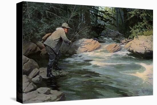 Trout on the Hook of a Fisherman in the north Woods, Circa 1900-null-Stretched Canvas