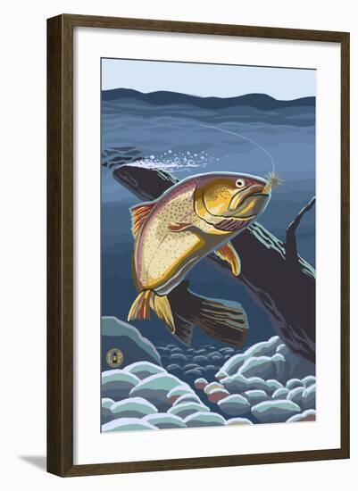 Trout Underwater-Lantern Press-Framed Art Print