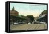 Troy, New York - South Entrance View of Railroad Station-Lantern Press-Framed Stretched Canvas