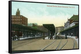 Troy, New York - South Entrance View of Railroad Station-Lantern Press-Framed Stretched Canvas