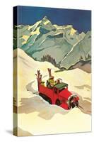 Truck in Snow with Skiers-null-Stretched Canvas