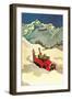 Truck in Snow with Skiers-null-Framed Art Print