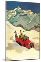 Truck in Snow with Skiers-null-Mounted Art Print