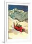 Truck in Snow with Skiers-null-Framed Art Print