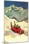 Truck in Snow with Skiers-null-Mounted Art Print