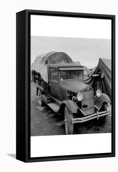 Truck Parked by Tent in Fsa Site-Dorothea Lange-Framed Stretched Canvas