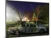 Truck Remnants in Front of a House Still Smoldering from a Grass Fire in a Small Town in Texas-null-Mounted Photographic Print