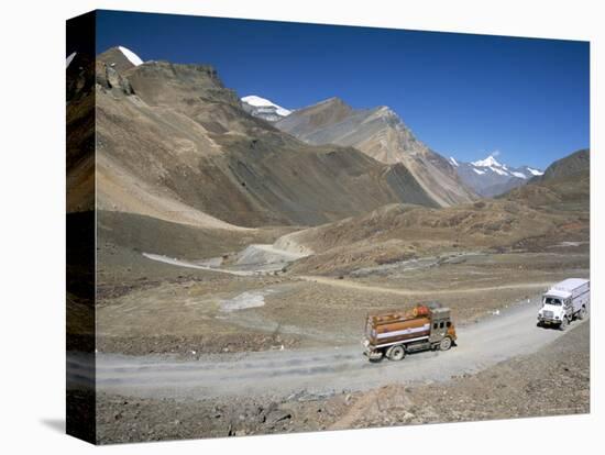 Trucks on Baralacha Pass, Road Only Open Three Months of Year, Ladakh, India-Tony Waltham-Stretched Canvas