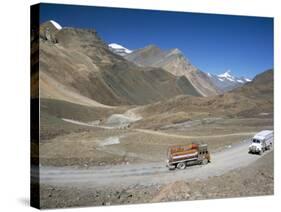 Trucks on Baralacha Pass, Road Only Open Three Months of Year, Ladakh, India-Tony Waltham-Stretched Canvas