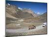 Trucks on Baralacha Pass, Road Only Open Three Months of Year, Ladakh, India-Tony Waltham-Mounted Photographic Print