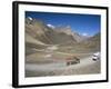 Trucks on Baralacha Pass, Road Only Open Three Months of Year, Ladakh, India-Tony Waltham-Framed Photographic Print