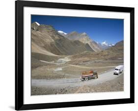 Trucks on Baralacha Pass, Road Only Open Three Months of Year, Ladakh, India-Tony Waltham-Framed Photographic Print