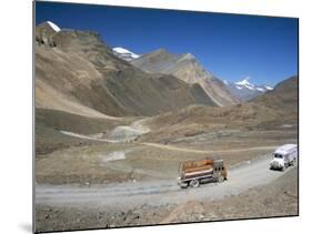 Trucks on Baralacha Pass, Road Only Open Three Months of Year, Ladakh, India-Tony Waltham-Mounted Photographic Print