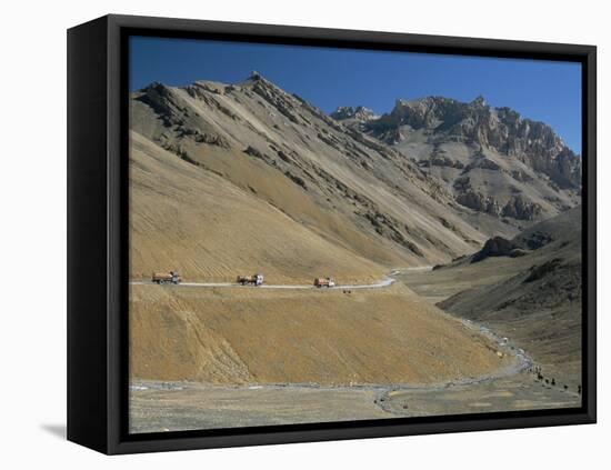 Trucks on the Lachalang Pass, Zanskar People on Horse Trail, Ladakh, India-Tony Waltham-Framed Stretched Canvas