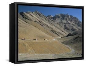 Trucks on the Lachalang Pass, Zanskar People on Horse Trail, Ladakh, India-Tony Waltham-Framed Stretched Canvas