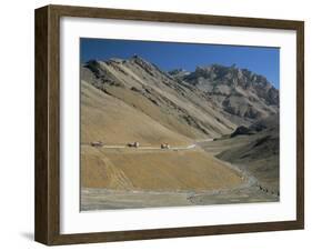 Trucks on the Lachalang Pass, Zanskar People on Horse Trail, Ladakh, India-Tony Waltham-Framed Photographic Print