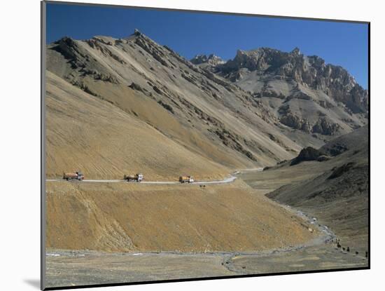 Trucks on the Lachalang Pass, Zanskar People on Horse Trail, Ladakh, India-Tony Waltham-Mounted Photographic Print