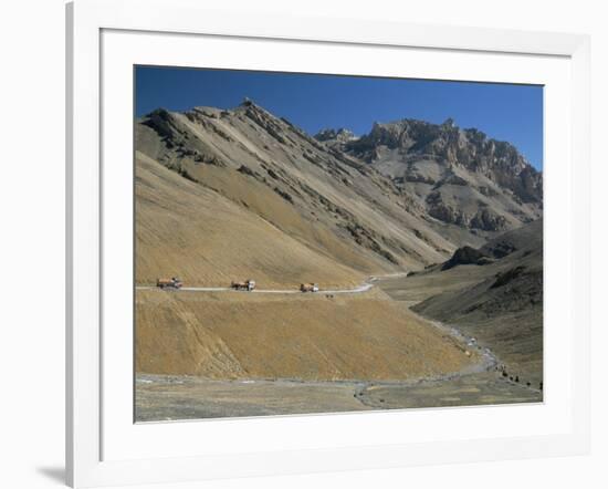 Trucks on the Lachalang Pass, Zanskar People on Horse Trail, Ladakh, India-Tony Waltham-Framed Photographic Print