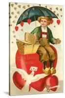 True Loves Greeting, Boy with Umbrella on Heart-null-Stretched Canvas