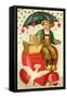 True Loves Greeting, Boy with Umbrella on Heart-null-Framed Stretched Canvas