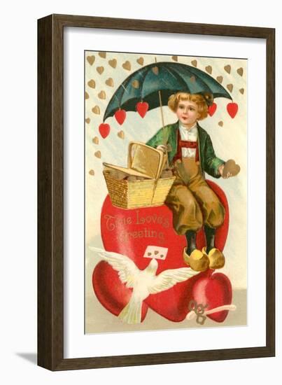 True Loves Greeting, Boy with Umbrella on Heart-null-Framed Art Print