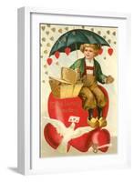 True Loves Greeting, Boy with Umbrella on Heart-null-Framed Art Print