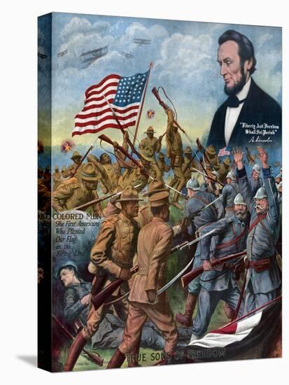 True Sons of Freedom Poster with African-American Soldiers Fighting German Soldiers-null-Stretched Canvas