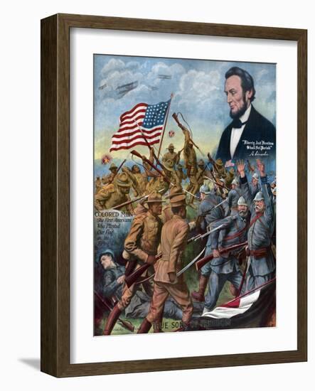 True Sons of Freedom Poster with African-American Soldiers Fighting German Soldiers-null-Framed Giclee Print