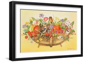 Trug with Fruit, Flowers and Chaffinches, 1991-E.B. Watts-Framed Giclee Print