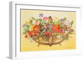 Trug with Fruit, Flowers and Chaffinches, 1991-E.B. Watts-Framed Giclee Print