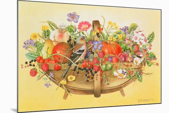 Trug with Fruit, Flowers and Chaffinches, 1991-E.B. Watts-Mounted Giclee Print