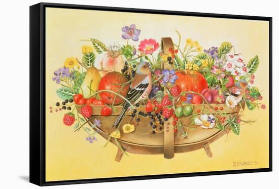 Trug with Fruit, Flowers and Chaffinches, 1991-E.B. Watts-Framed Stretched Canvas