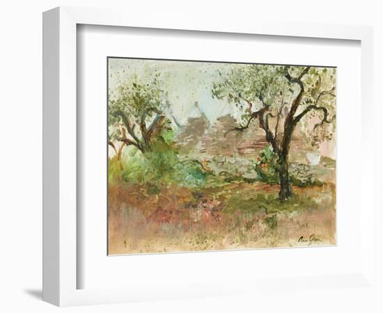 Trulli and Olive Tree (Watercolour and Gouache)-Ann Oram-Framed Giclee Print