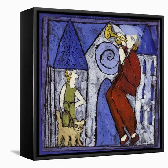 Trumpet Player at Night-Leslie Xuereb-Framed Stretched Canvas
