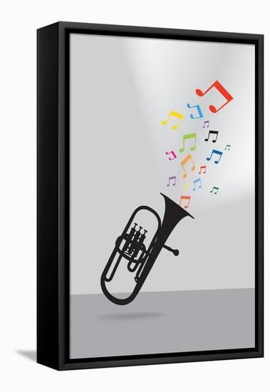 Trumpet Silhouette in Colorful Musical Concept on Gray Background-Elizabeta Lexa-Framed Stretched Canvas